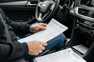Motorista de aplicativo organizando documentação do veículo em Goiânia