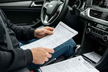 Motorista de aplicativo organizando documentação do veículo em Goiânia