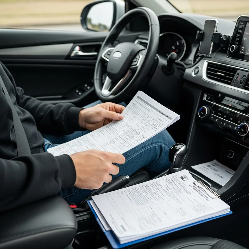 Motorista de aplicativo organizando documentação do veículo em Goiânia