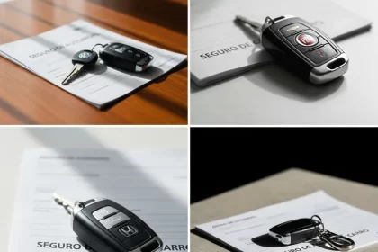 Documentos de seguro auto e chaves de carro em mesa em Goiânia