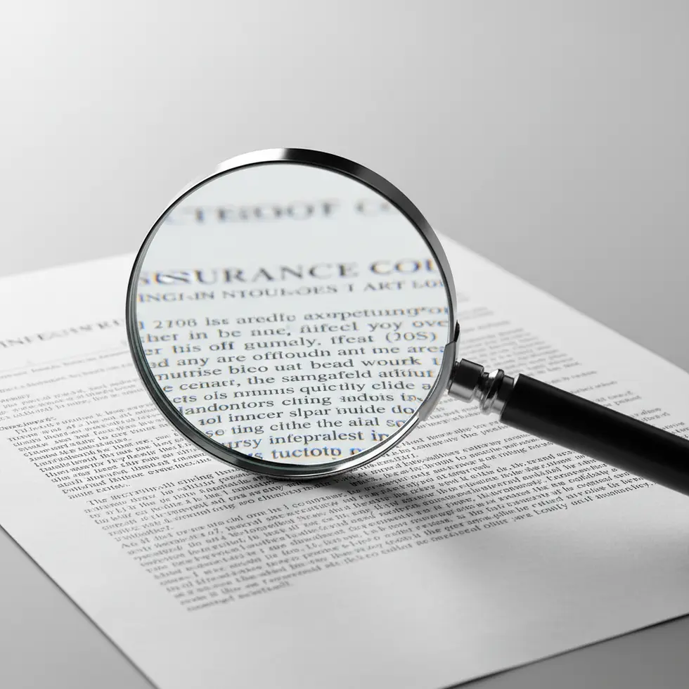 Lupa sobre detalhes de contrato de seguro auto
